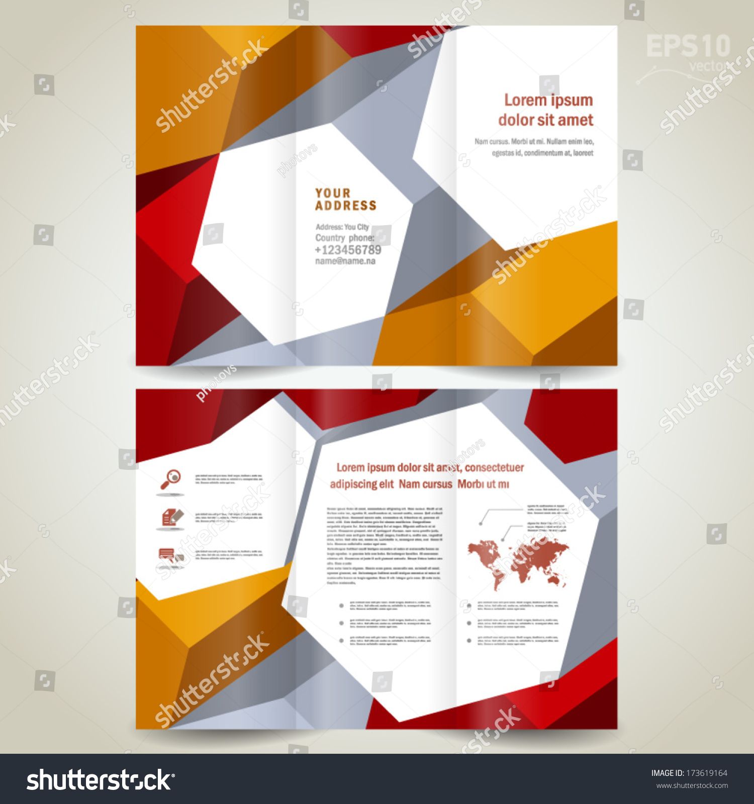 Brochure Design Template Trifold Leaflet Colored 3d Dimensional Element ...