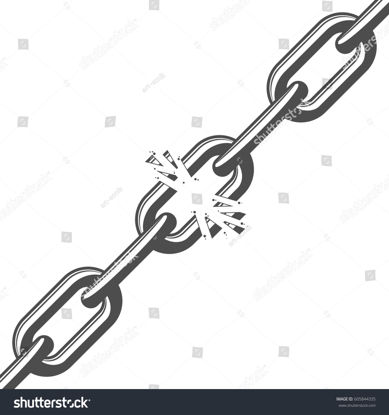 Broken Black Chain Links Isolated On Stock Vector 605844335 - Shutterstock