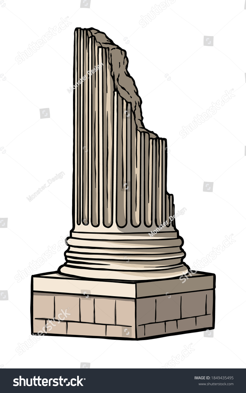 Broken Classic Ancient Column Hand Drawn Stock Vector (Royalty Free