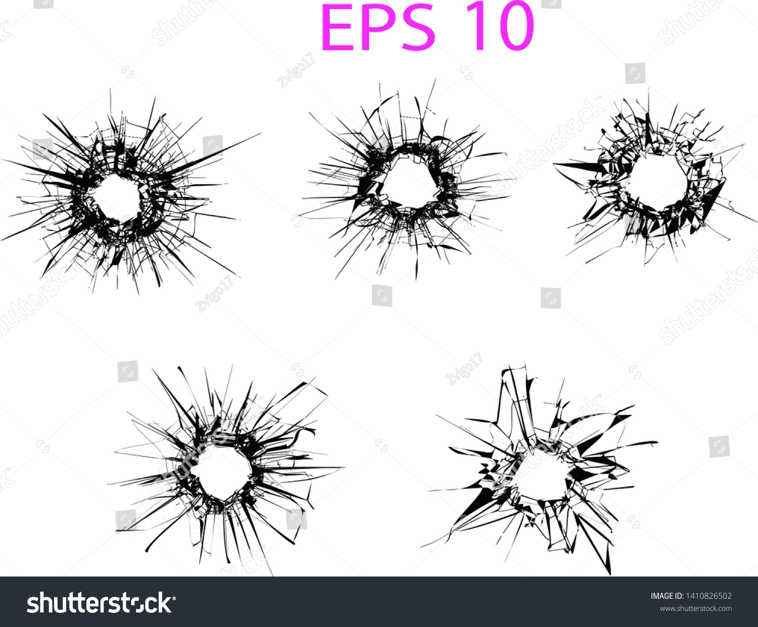 Broken Glass Cracks Bullet Marks On Stock Vector Royalty Free