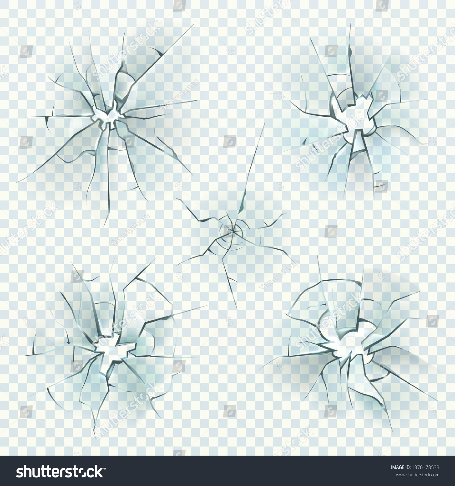 SVG of Broken glass. Realistic cracked crushed deforming mirrors crash ice, shattered screen window, bullet glass hole, damaged windshield. Vector texture set svg