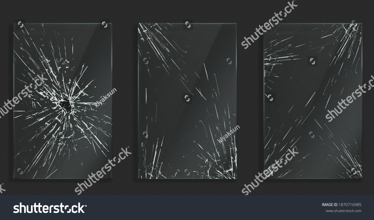 SVG of Broken glass with cracks and hole from impact or bullet. Vector realistic set of rectangle clear acrylic or plexiglass frames with crashed texture, white scratches and breaks svg