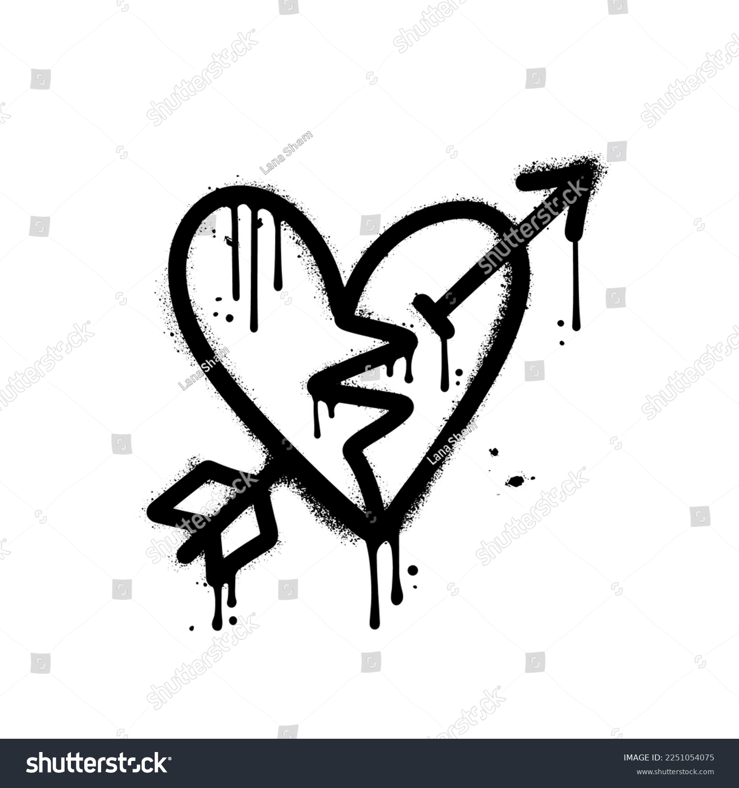 SVG of Broken heart shape with arrow. Black paint urban graffiti vector illustration. Textured isolated print concept. svg