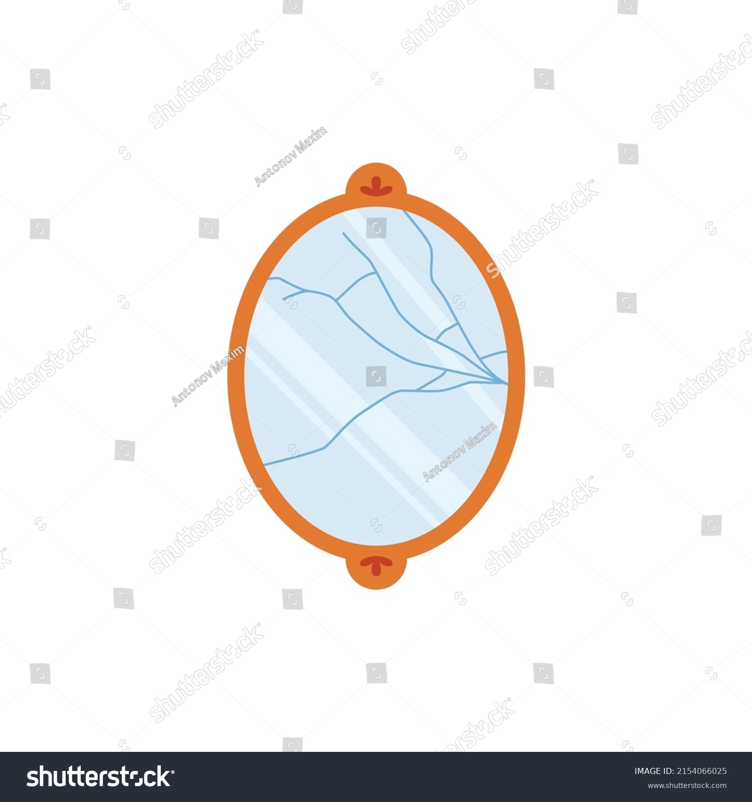 SVG of Broken mirror with cracked glass, flat vector illustration isolated on white background. Bad luck and misfortune symbol or omen, superstition concept. Oval shaped mirror for wall decoration. svg