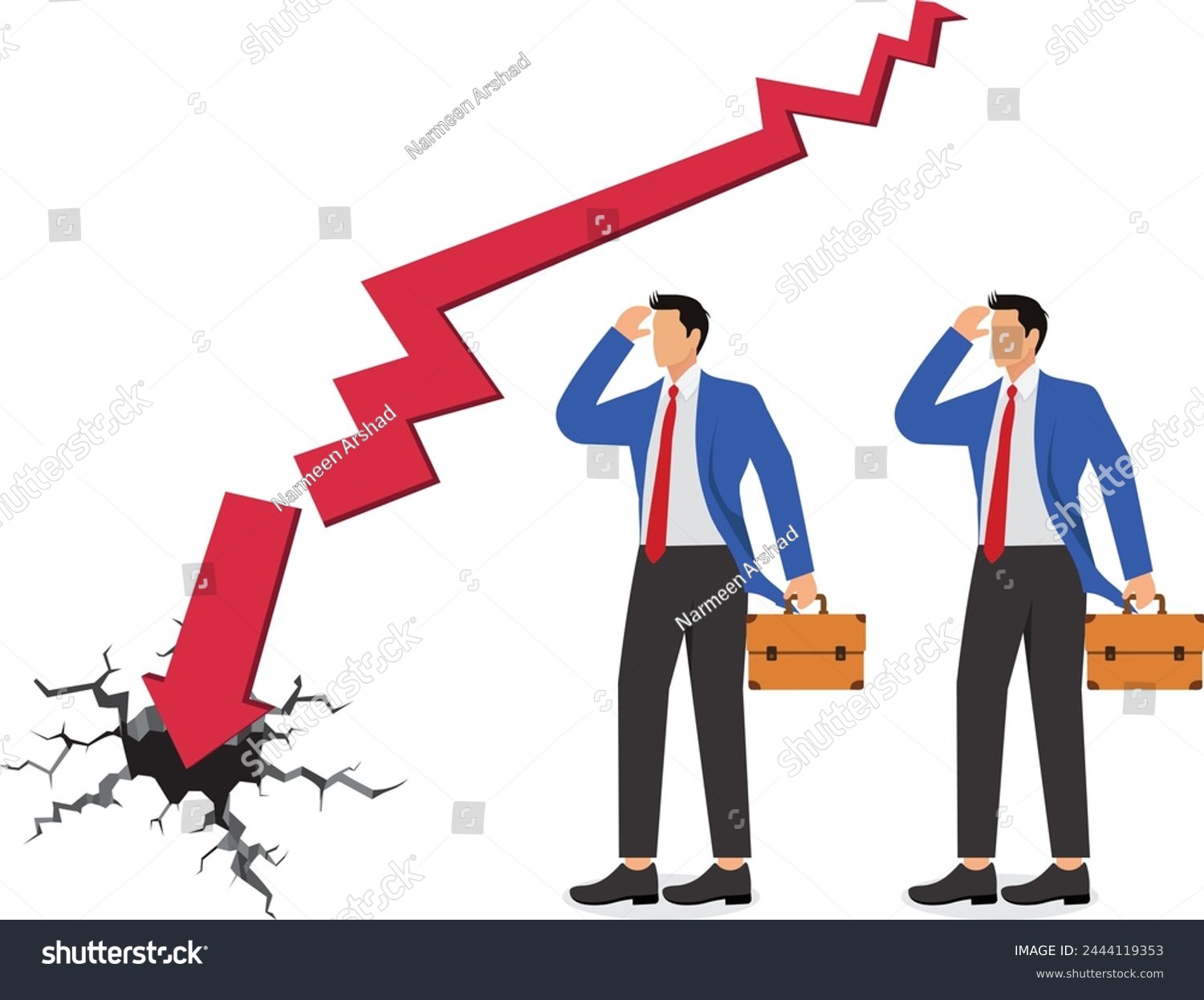 SVG of Broken negotiations, termination of a partnership or agreement, bad cooperation or poor business relations, two businessmen standing on either side of a broken arrow svg