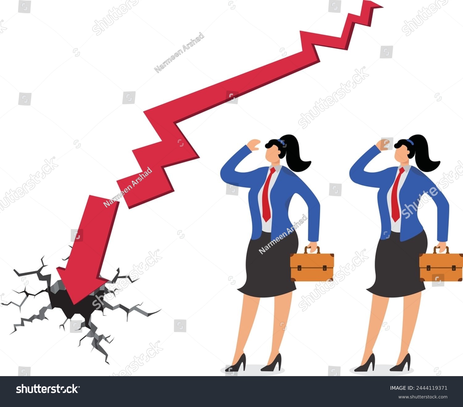 SVG of Broken negotiations, termination of a partnership or agreement, bad cooperation or poor business relations, two businesswomen standing on either side of a broken arrow svg