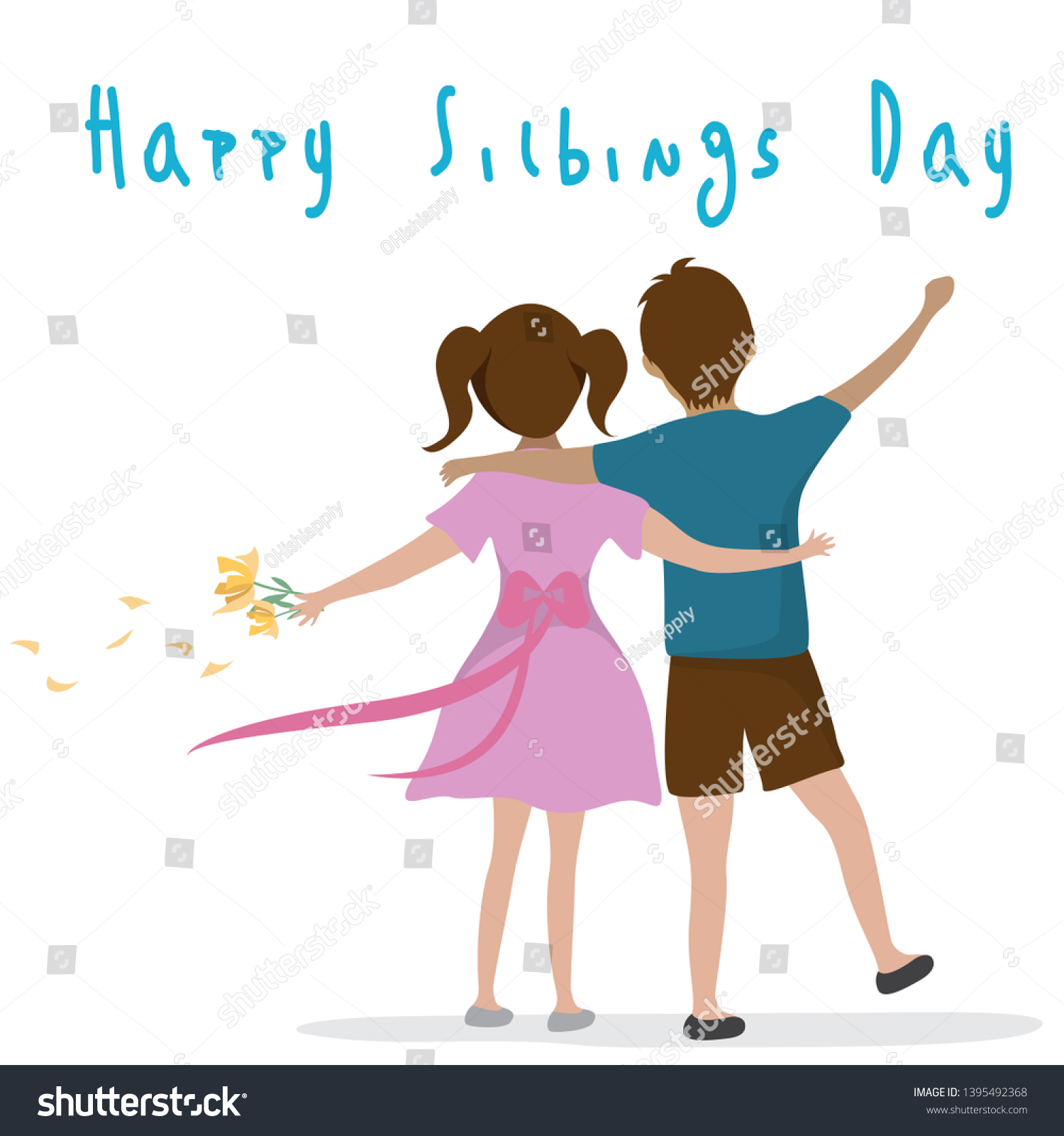 Brother Sister Hugging Together Siblings Day Stock Vector Royalty Free 1395492368