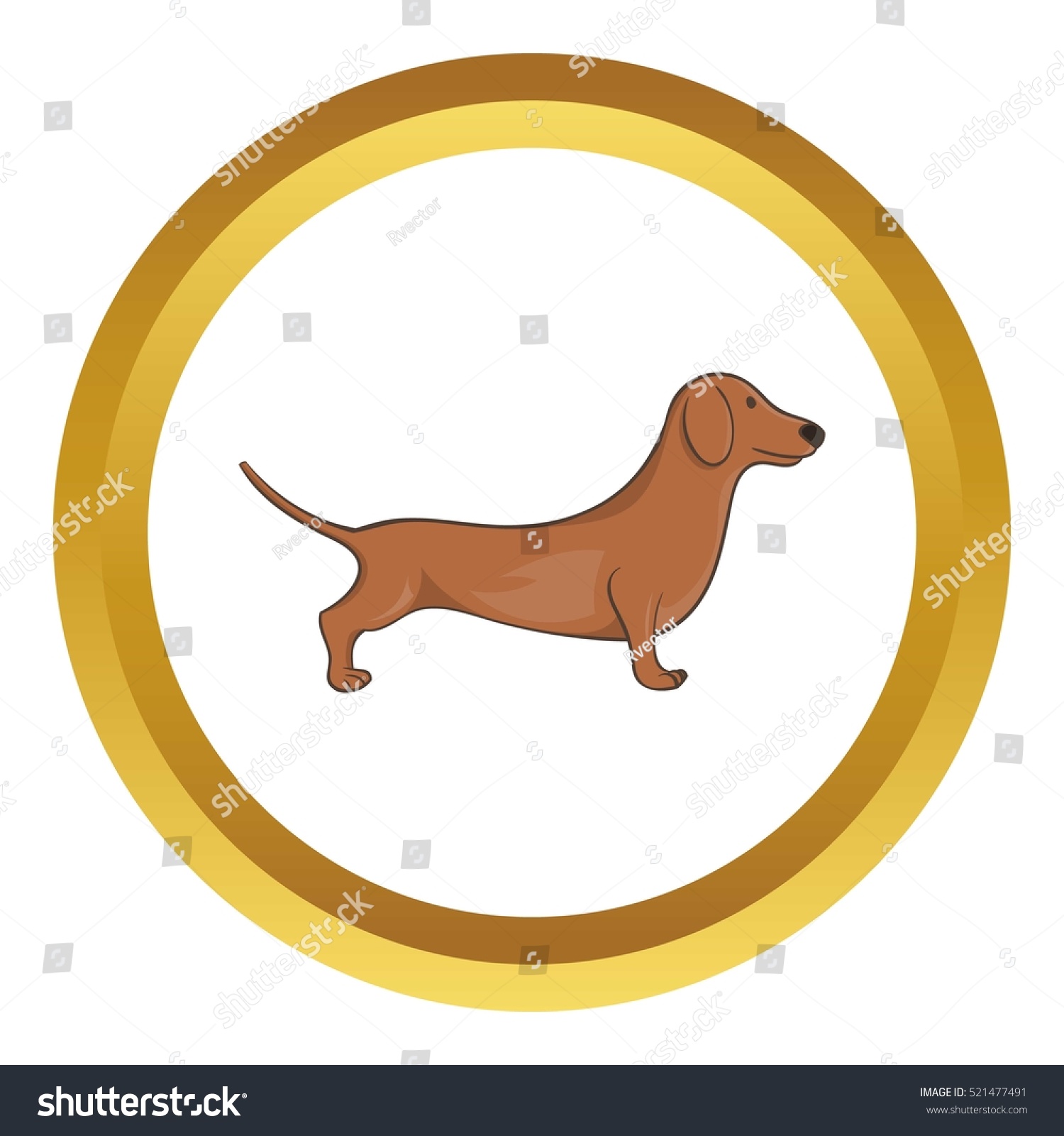 SVG of Brown dachshund dog vector icon in golden circle, cartoon style isolated on white background svg