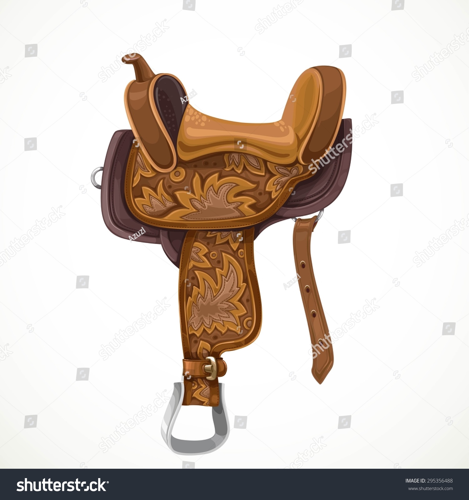 Brown Saddle Ornaments Embroidery Equestrian Sport Stock Vector