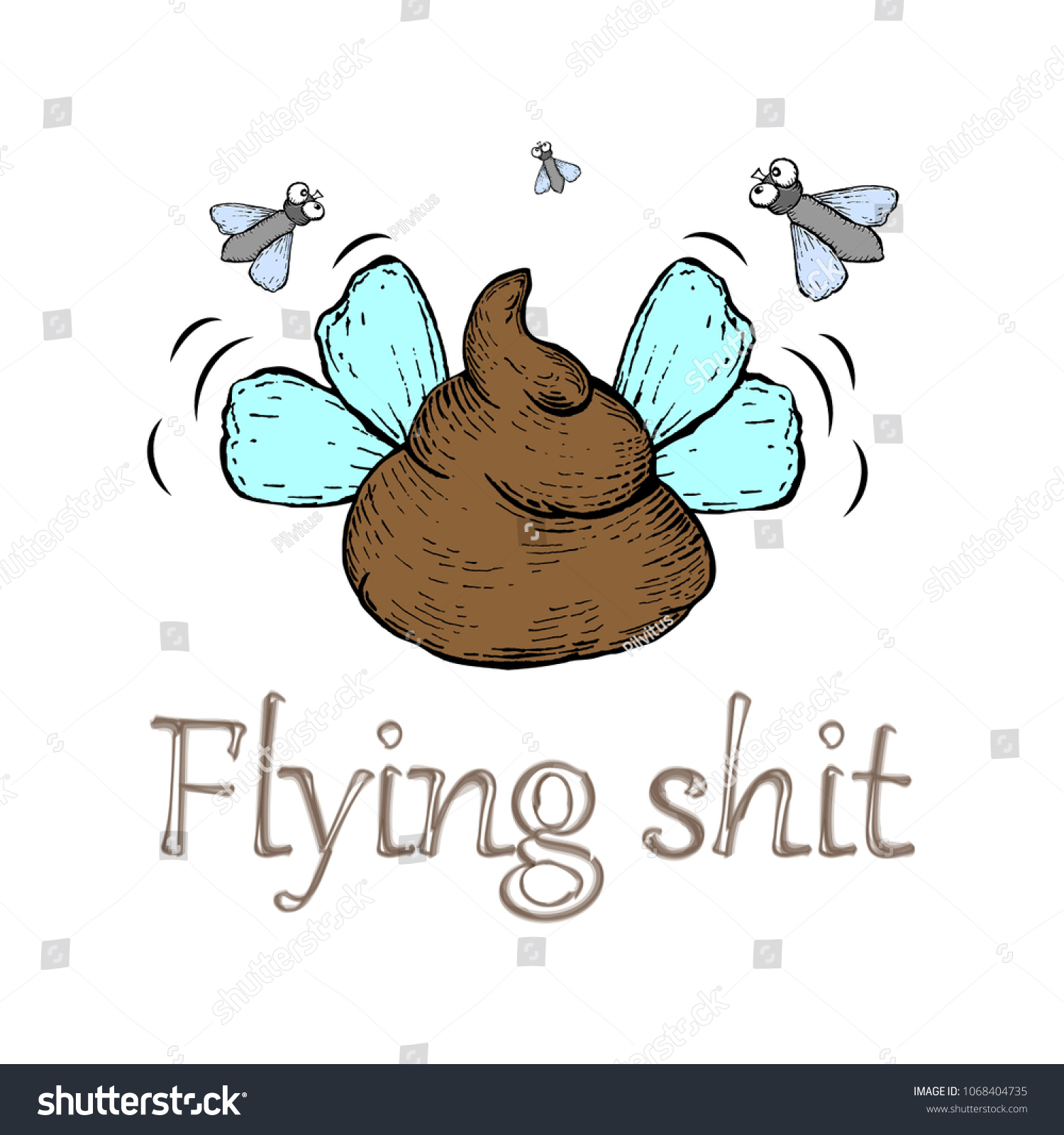 Brown Shit Wings Flies Hand Drawn Stock Image Download Now