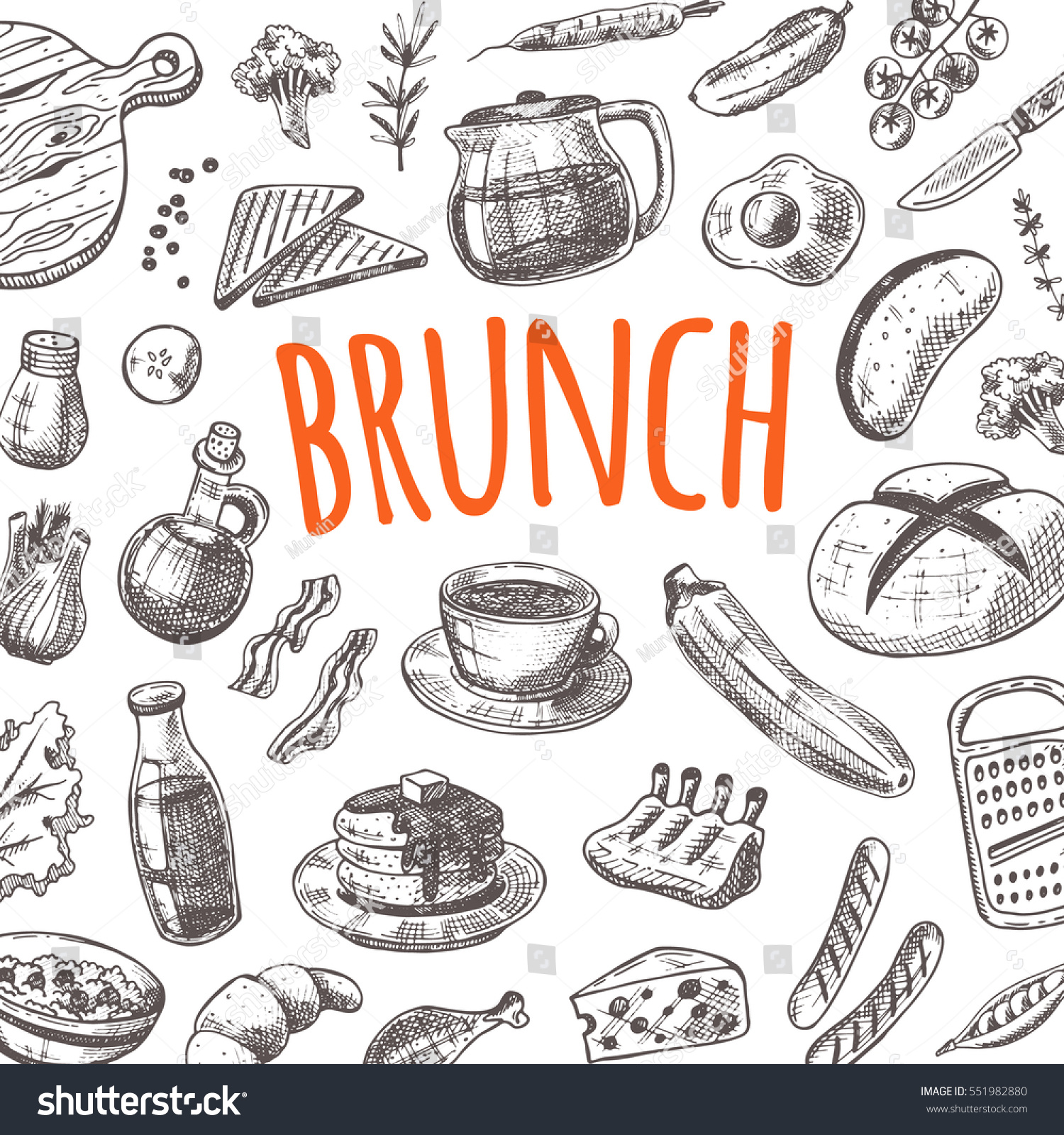 Restaurant Kitchen Hand brunch card elements kitchen hand drawn stock vector 551982880 Restaurant Kitchen Hand brunch card elements kitchen hand drawn stock vector 551982880