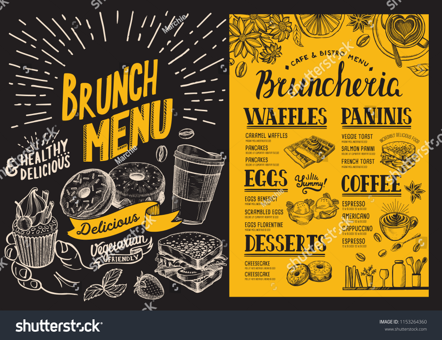 Brunch Menu Food Flyer Restaurant Cafe Stock Vector Royalty Free