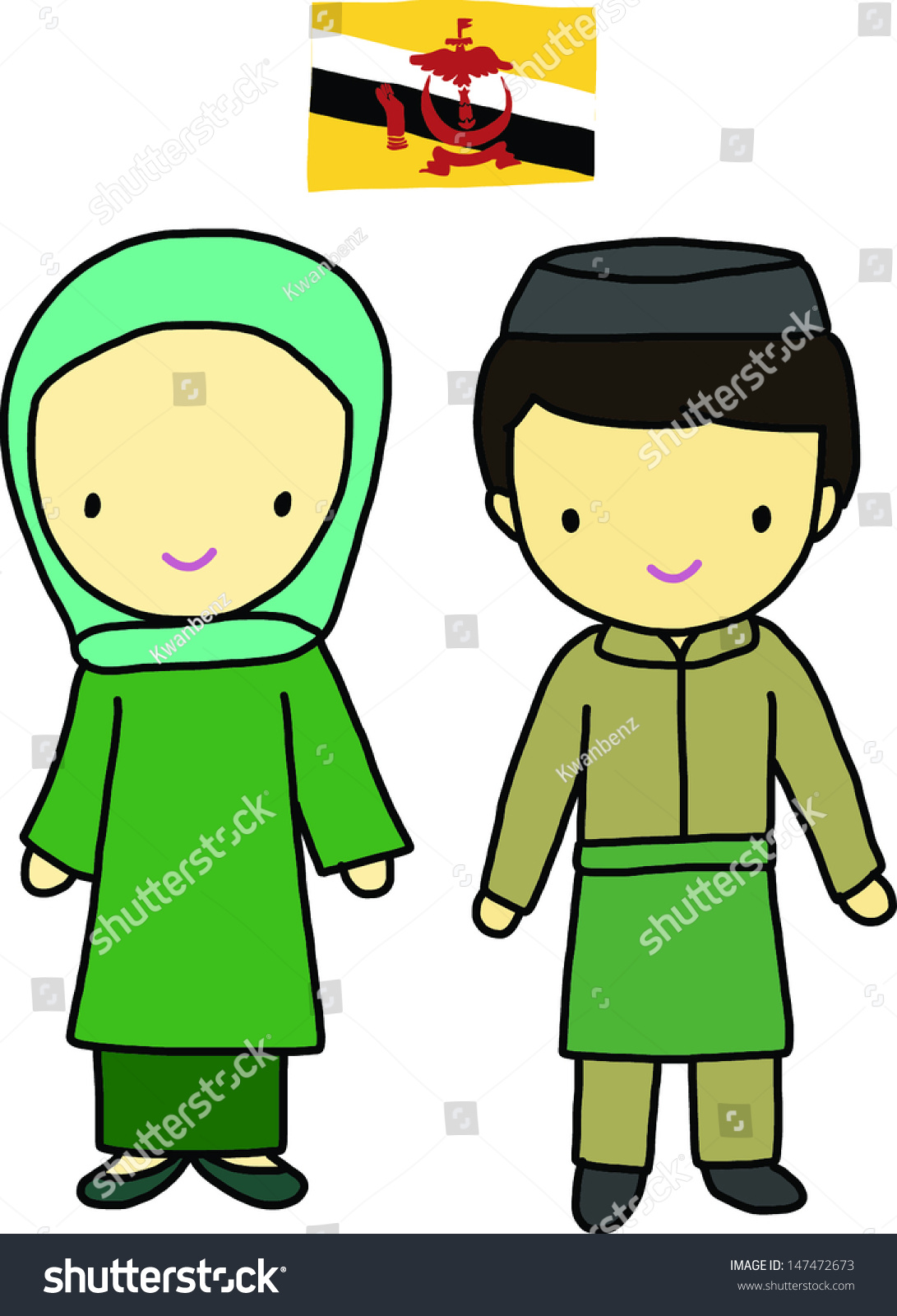 Brunei Traditional Costume Stock Vector Illustration 147472673 ...