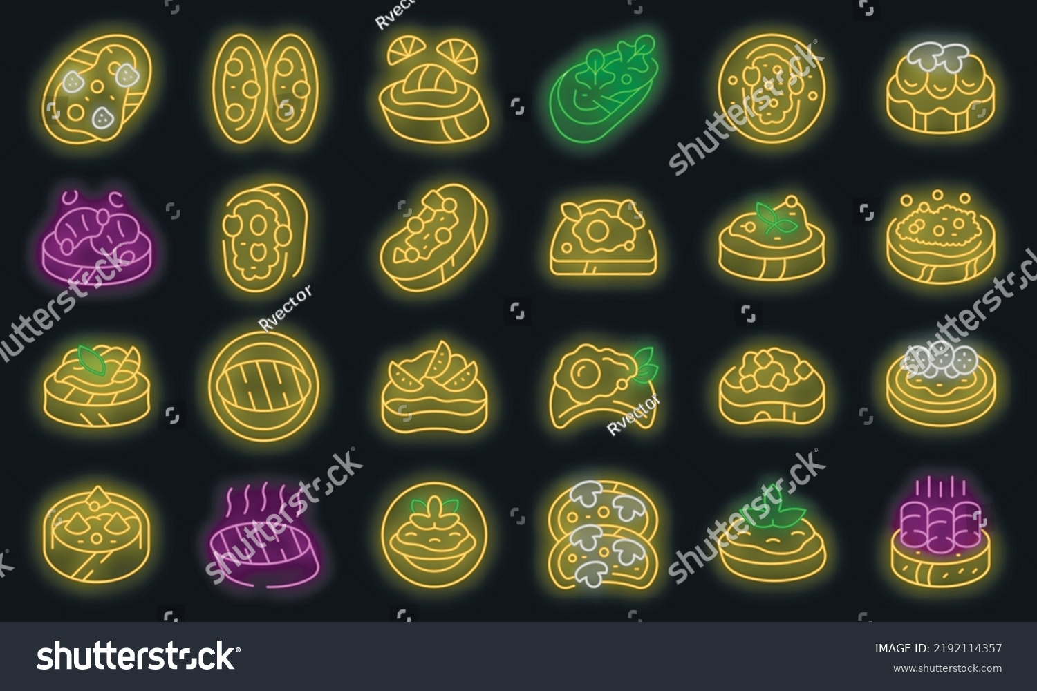 SVG of Bruschetta icons set outline vector. Food cheese. Dish italian vector neon svg