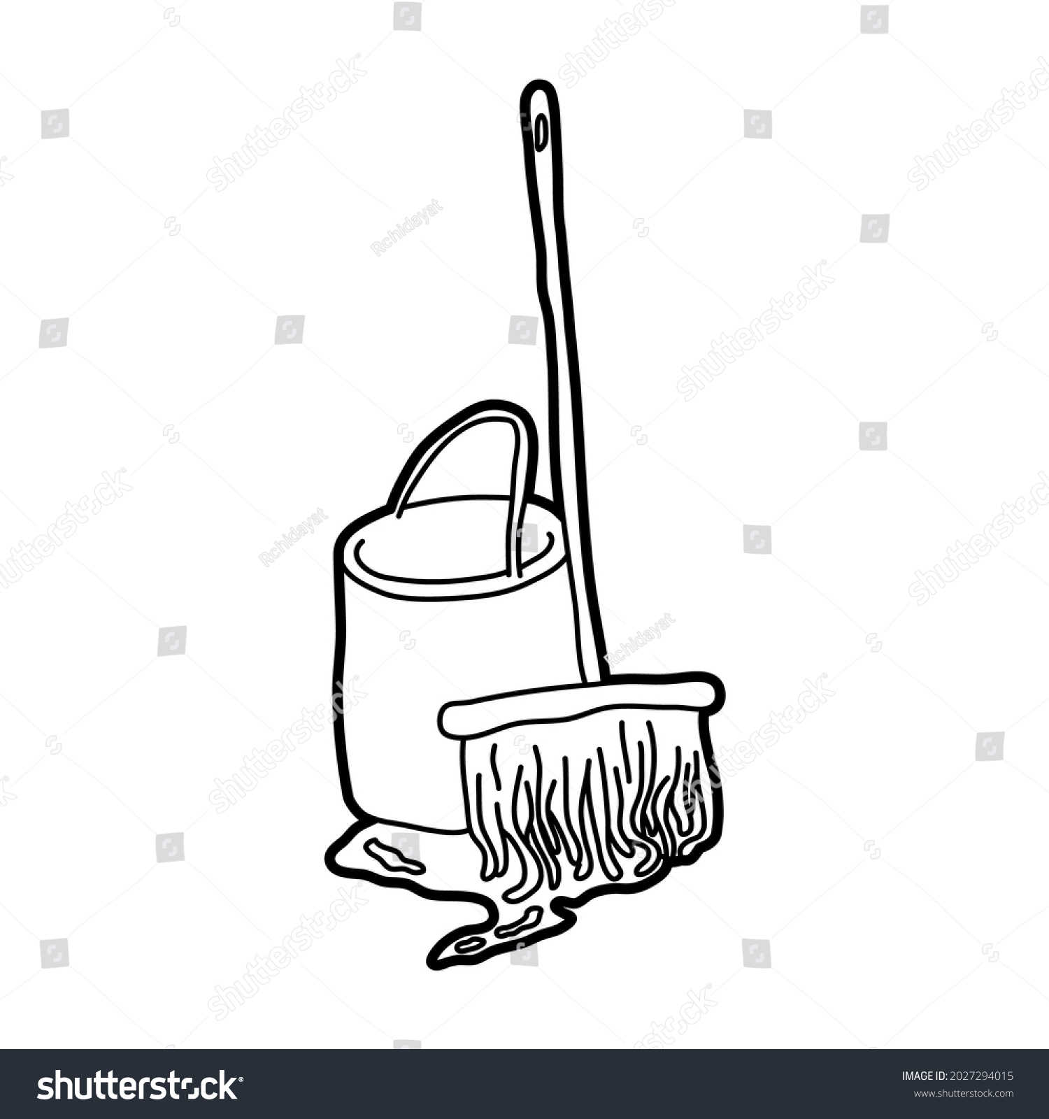 Brush Mop Broom Bucket Lineart Vector Stock Vector (Royalty Free ...