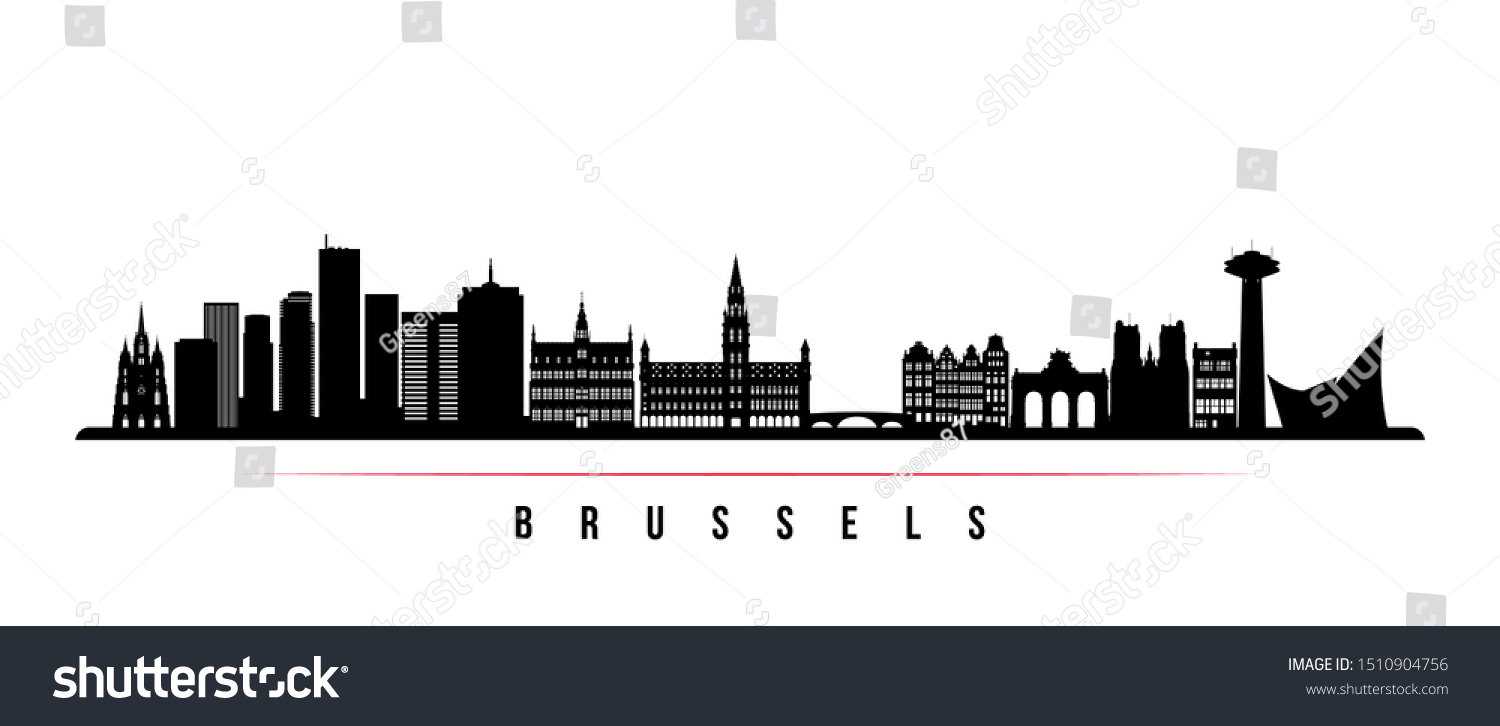 Brussels Skyline Horizontal Banner Black White Stock Vector (Royalty ...