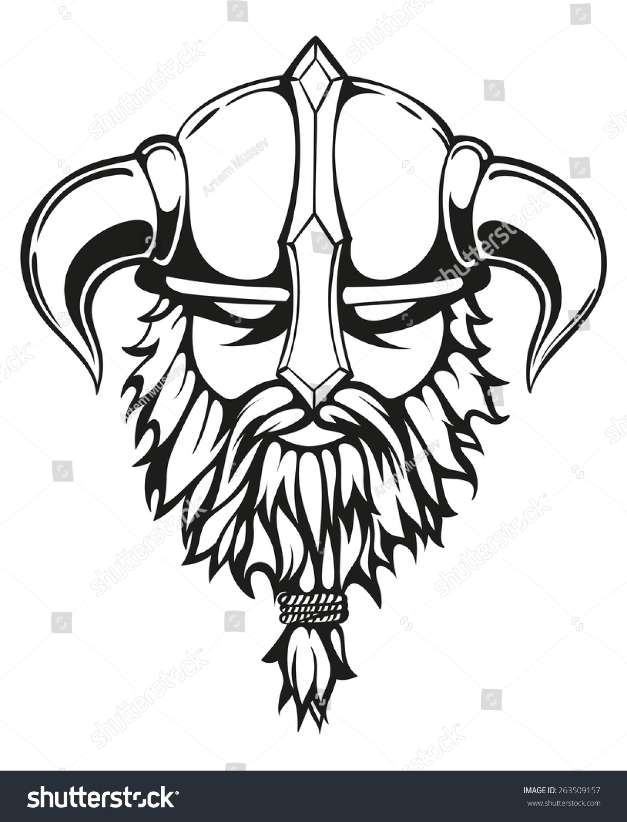 Brutal Viking Warrior Monochrome Contours Illustration Stock Vector ...