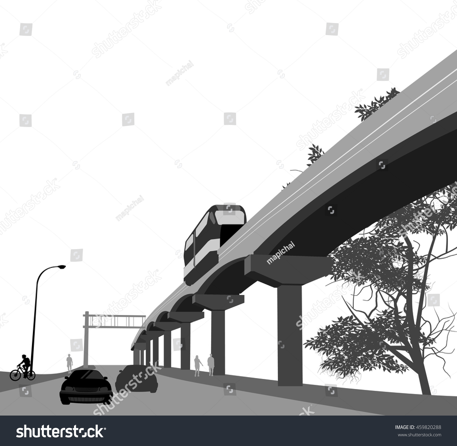 Bts Skytrain Scene Vector Cityscape Silhouette Stock Vector Royalty Bts Skytrain Scene Vector Cityscape Silhouette Stock Vector Royalty