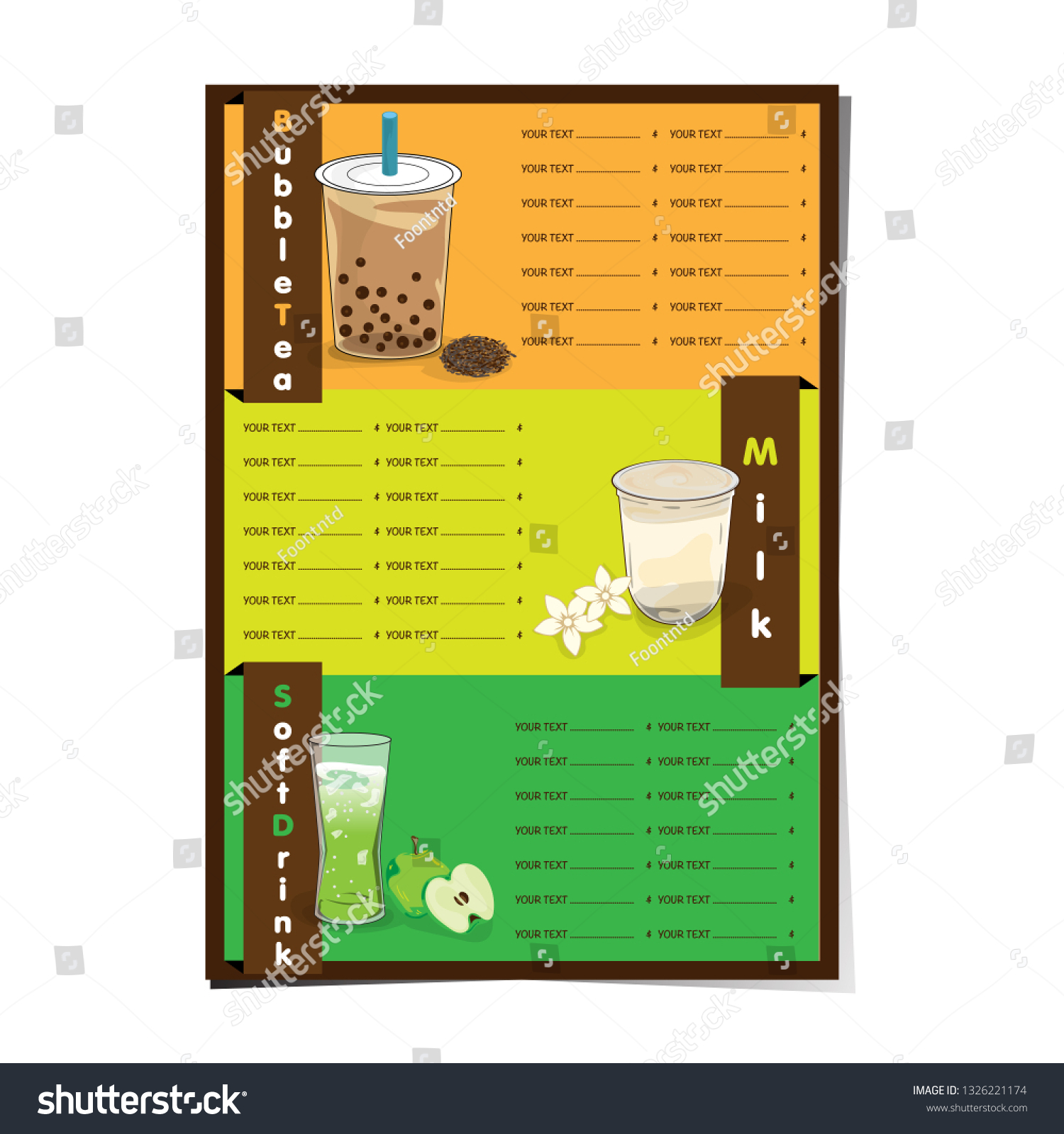 Bubble Tea Menu Graphic Template Stock Vector Royalty Free 1326221174