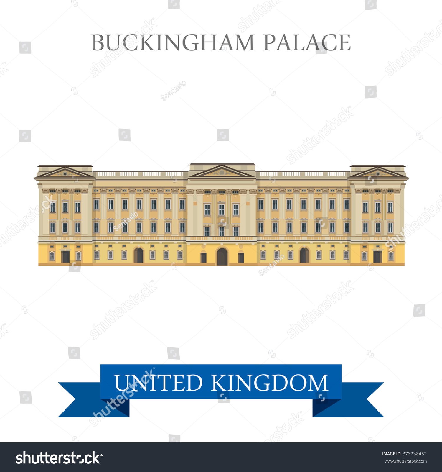 SVG of Buckingham Palace in London, Great Britain, United Kingdom. Flat cartoon style historic sight showplace attraction web site vector. World countries cities vacation travel sightseeing collection. svg