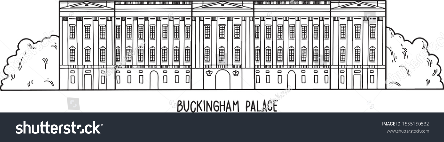 SVG of Buckingham Palace. Vector illustration of famous London landmarks. Hand drawn engraving style, line art, isolated on white background. English architecture. svg