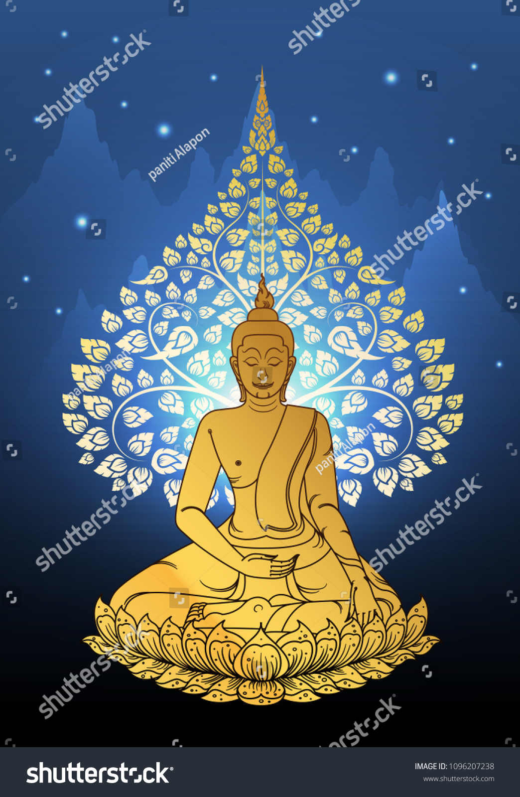 Buddha Bodhi Tree Gold Color Thai Stock Vector (Royalty Free ...