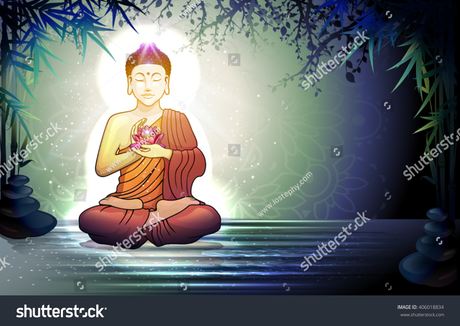 Buddha Meditation Lotus Flower Tranquil Zen Stock Vector 406018834 ...