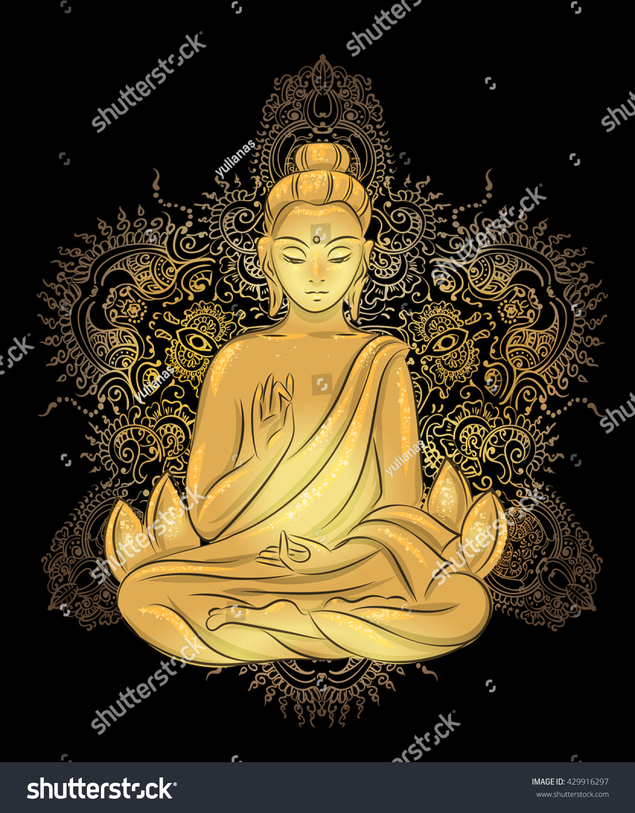 Buddha Sitting Lotus Position Illuminated Face Stock Vector 429916297 ...