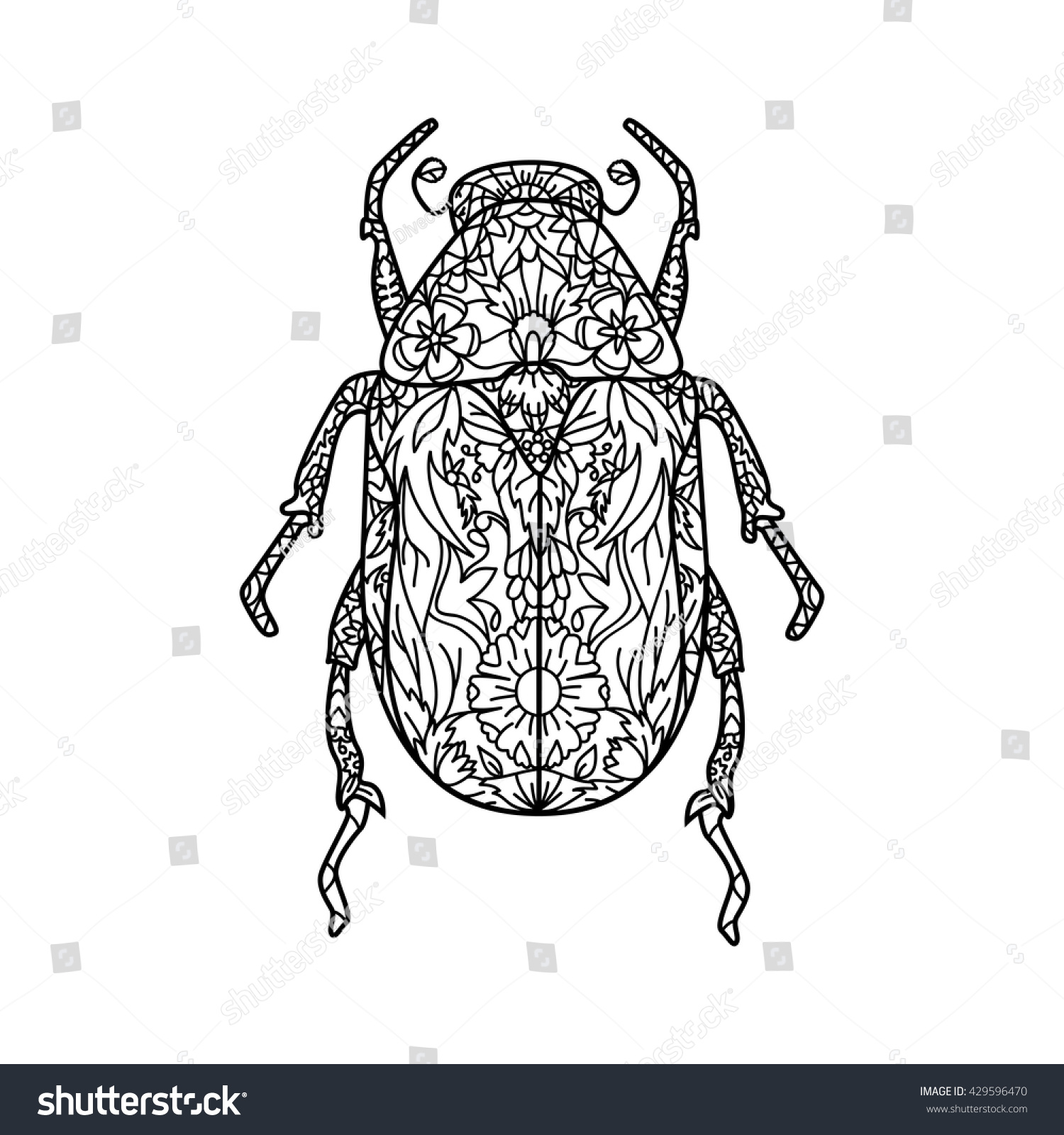 Bug Vector Illustration In Zentangle Style. Contour Drawing ...