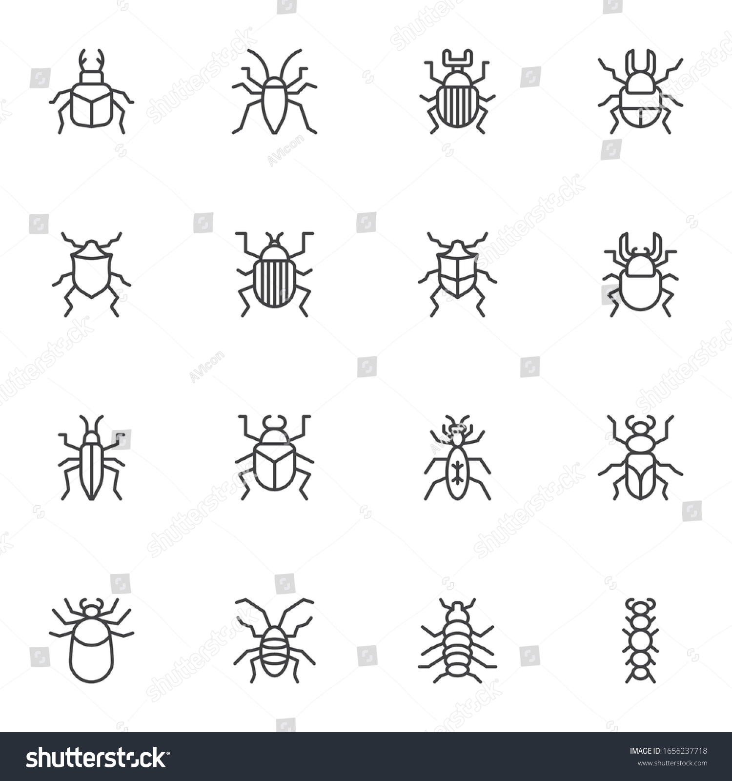 Bugs Insects Line Icons Set Linear Stock Vector (Royalty Free) 1656237718