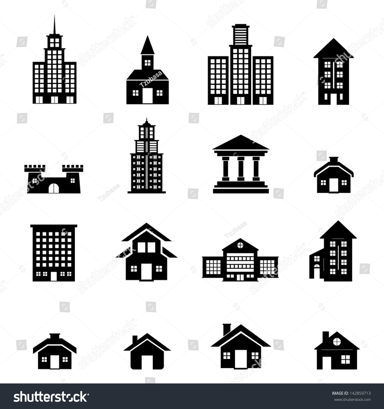 Building Black And White Set Stock Vector Illustration 142859713 ...