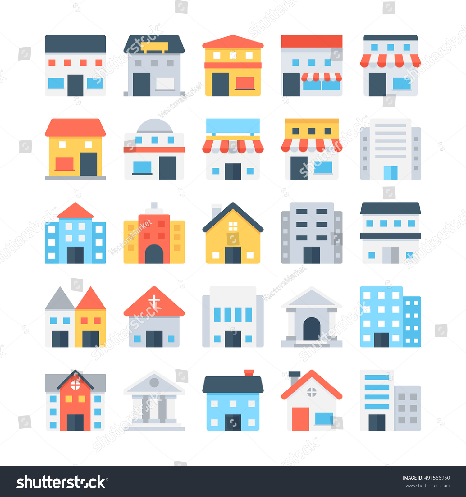 Building Colored Vector Icons Stock Vector (Royalty Free) 491566960