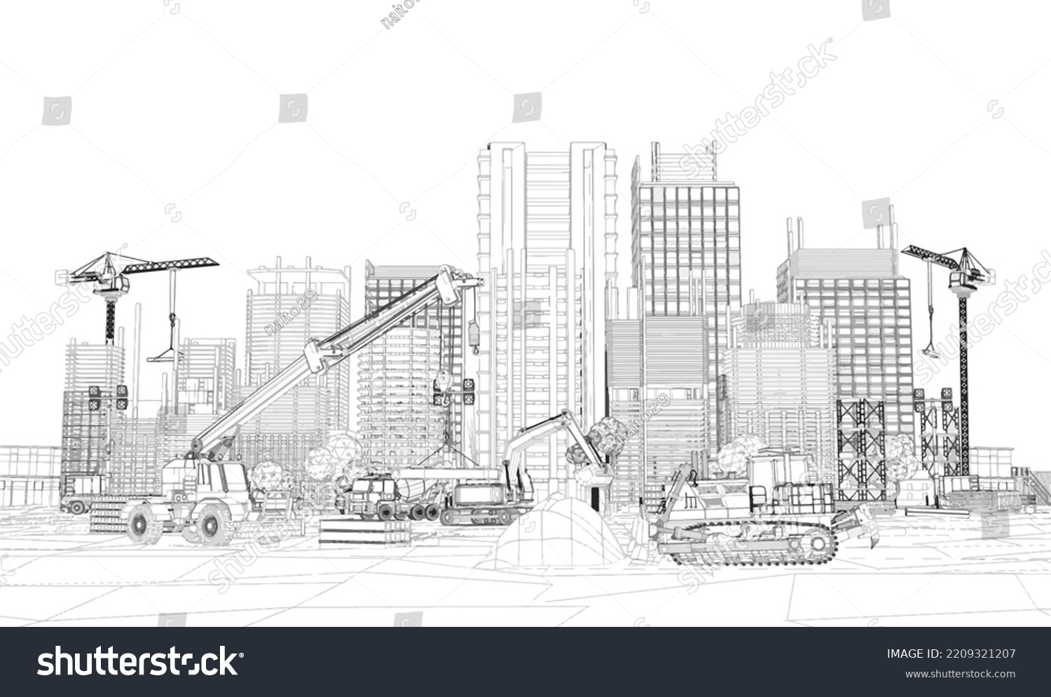 SVG of Building construction plan facades with machinery architectural sketch .Vector illustration svg