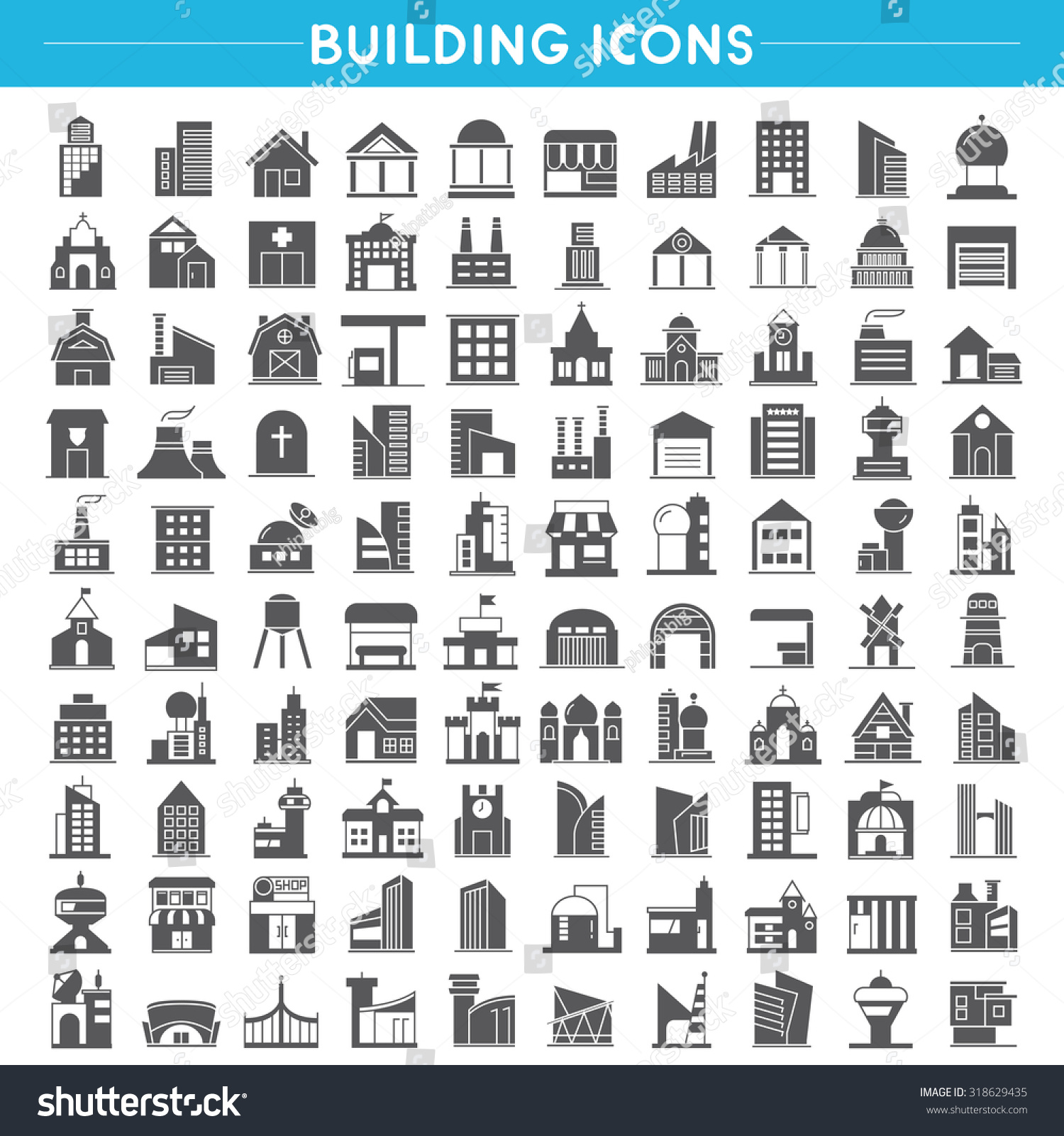 Building Icons Set Stock Vector Illustration 318629435 : Shutterstock