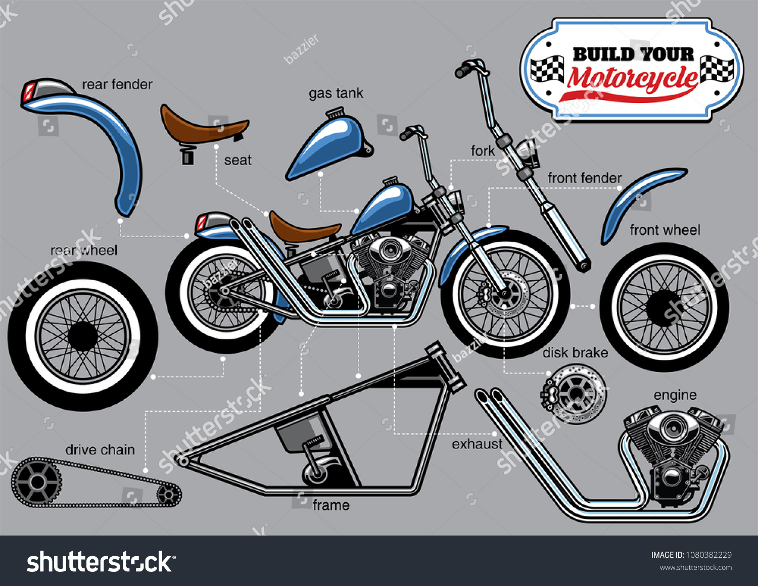 Building Motorcycle Parts Set Stock Vector Royalty Free 1080382229