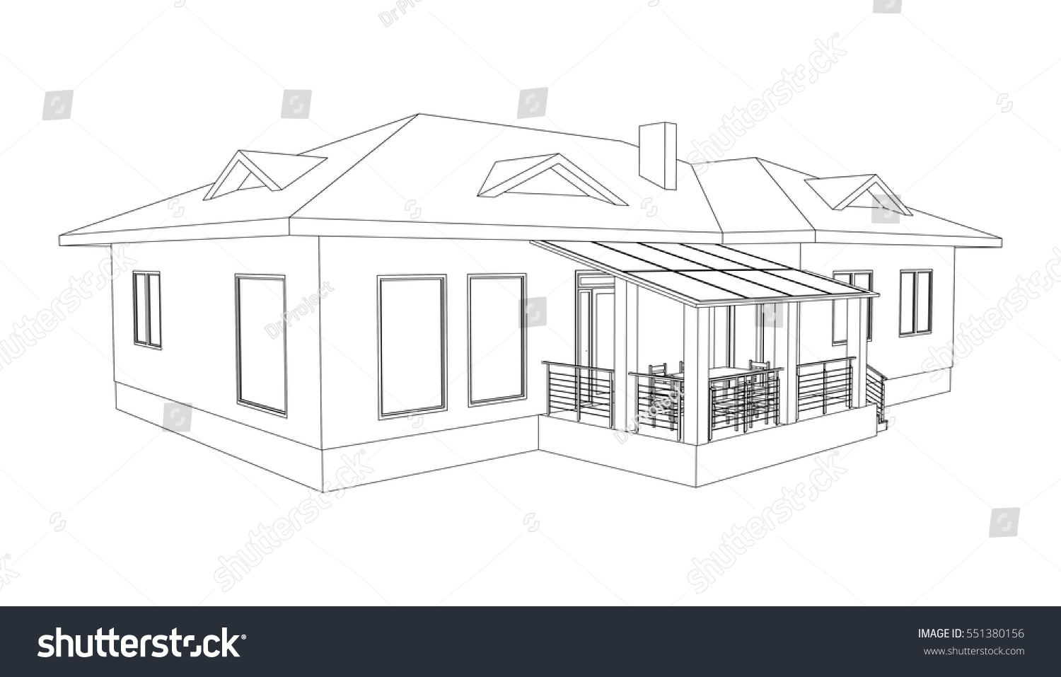 building perspective 3d drawing of the suburban house outlines cottage on white background - 3d Drawing Of House building perspective 3d drawing of the suburban house outlines cottage on white background - 3d Drawing Of House