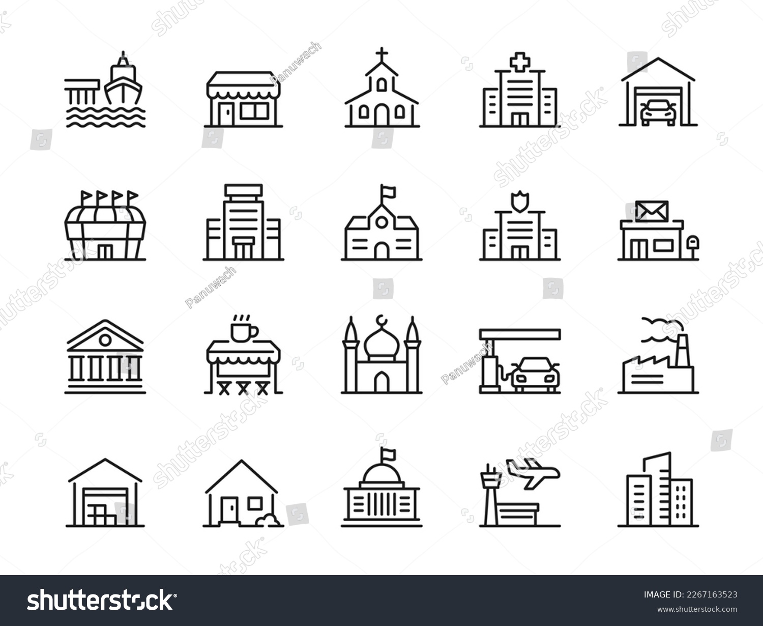 SVG of Building related line icon set. - Editable stroke, Pixel perfect at 64x64 svg