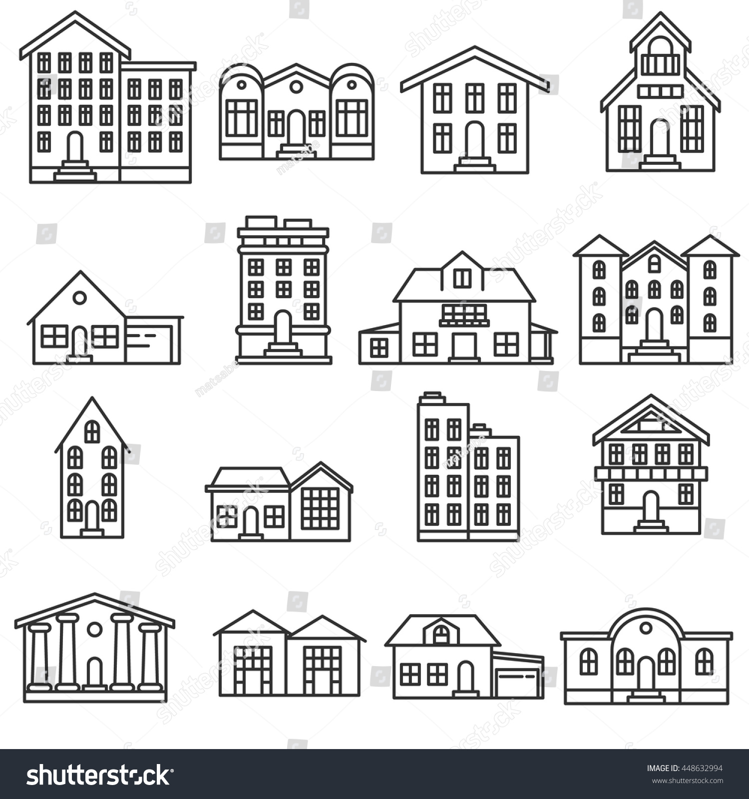 Building Set Thin Line Design Buildings Stock Vector (Royalty Free ...