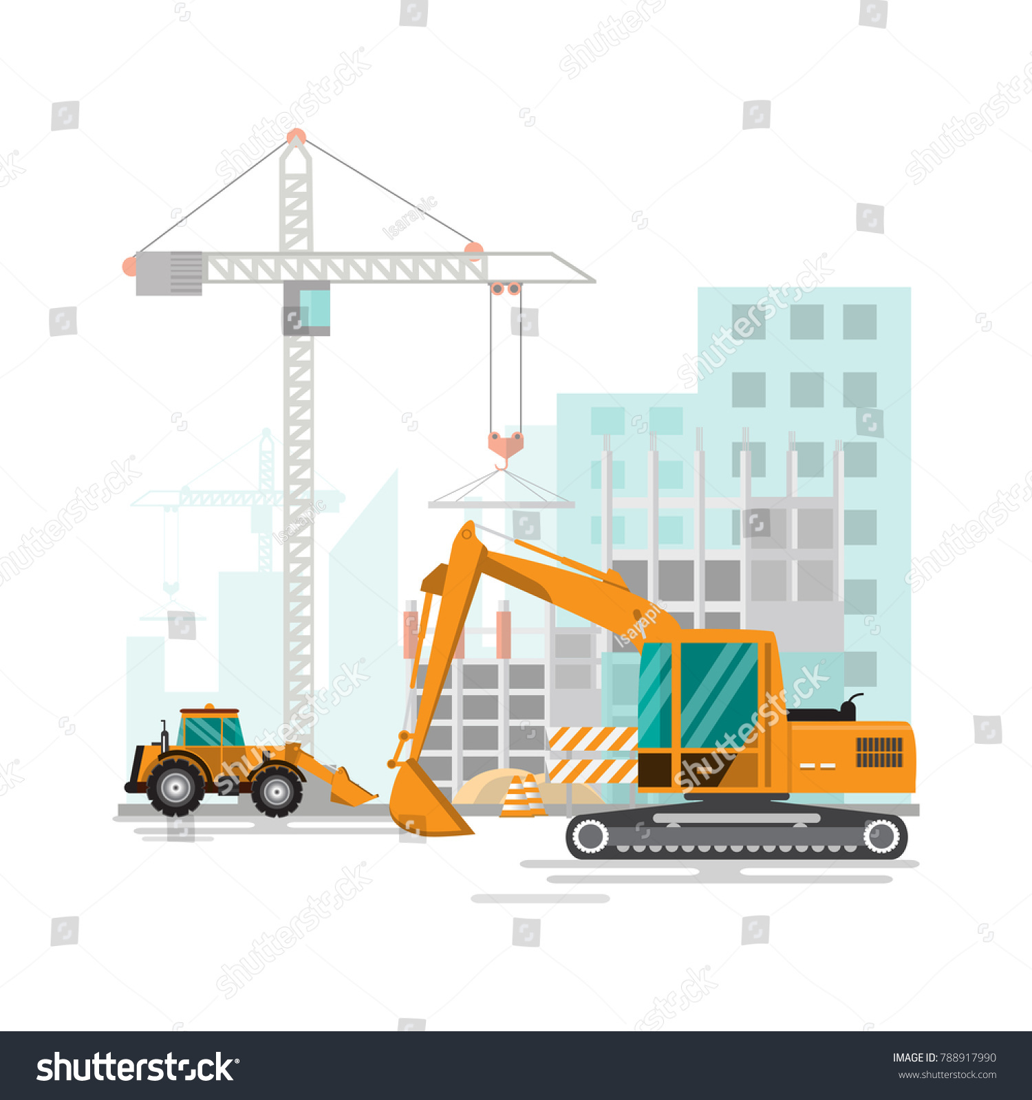 Building Site Work Process Under Construction Stock Vector (Royalty ...