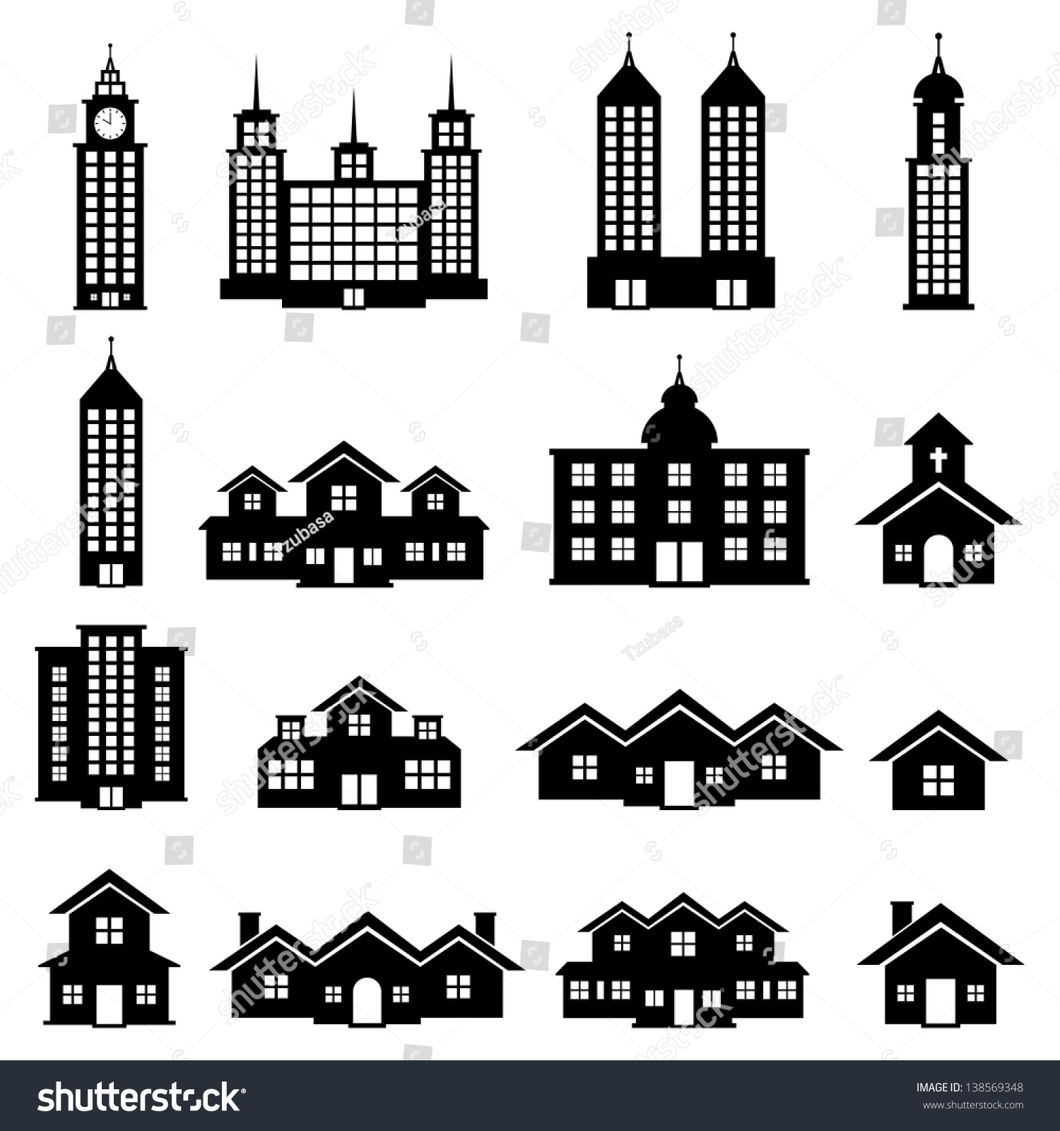 Building Vector Set Black White Stock Vector 138569348 - Shutterstock