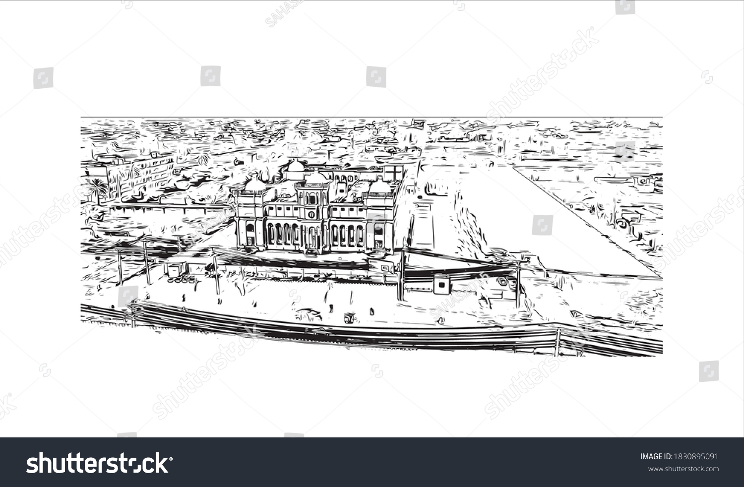 SVG of Building view with landmark of Bahawalpur is the largest city in Pakistan. Hand drawn sketch illustration in vector. svg