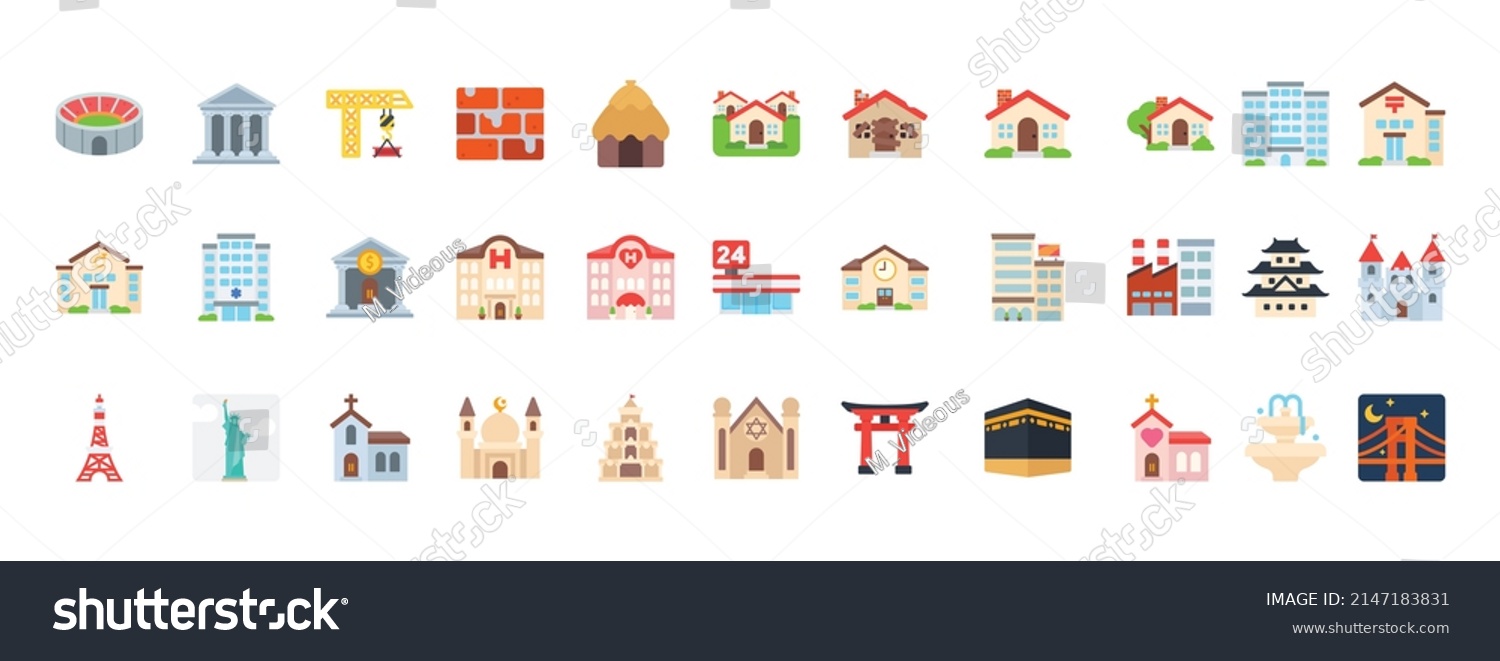 SVG of Buildings Vector Emoticon Set. Buildings Emoji Collection svg