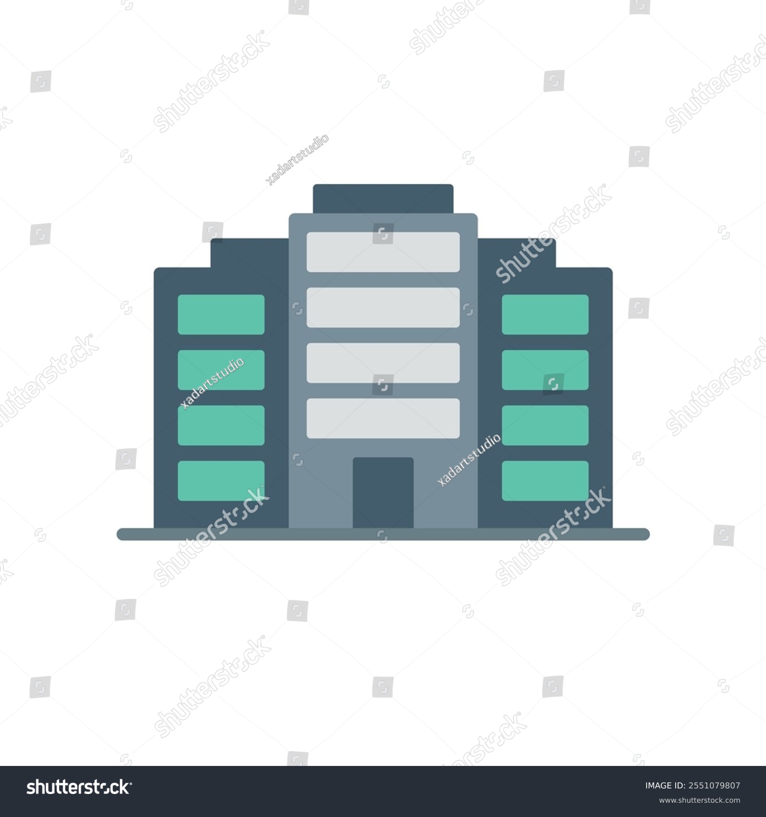 flat building design, teal windows, gray facade clip art preview
