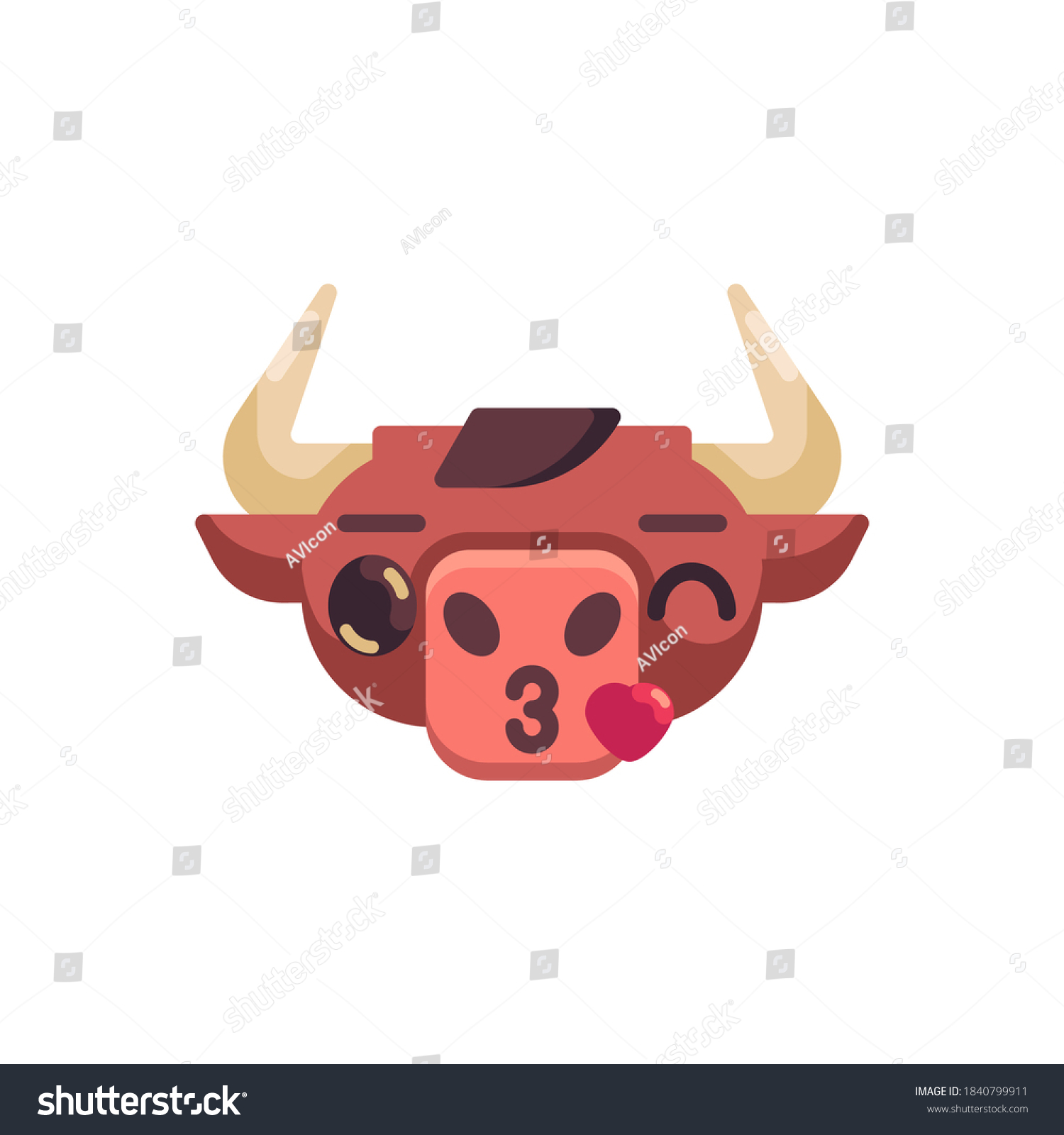 SVG of Bull blowing kiss emoji flat icon, vector sign, Kissing Ox emotion colorful pictogram isolated on white. Symbol, logo illustration. Flat style design svg