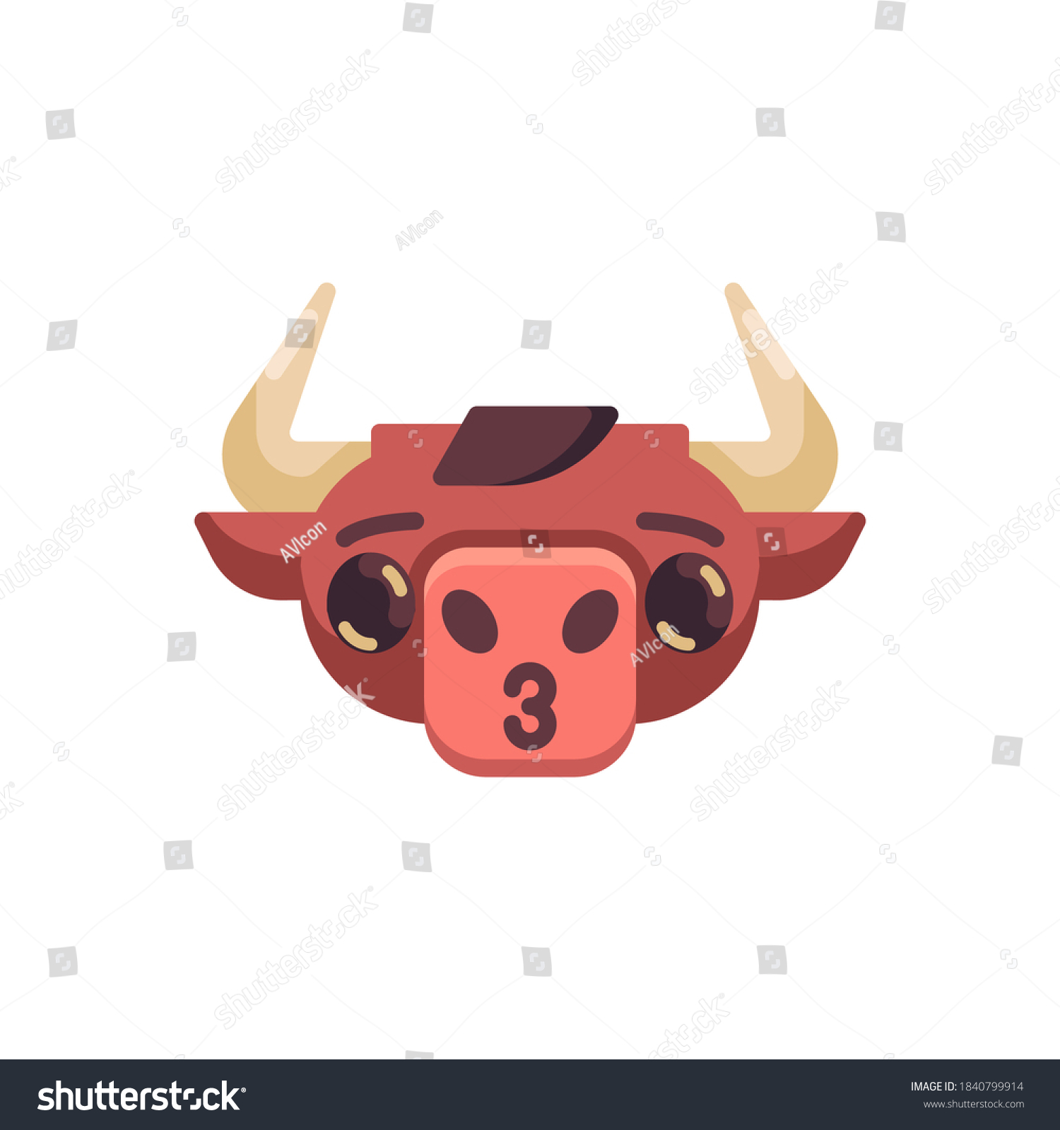 SVG of Bull blowing kiss emoji flat icon, vector sign, Kissing Ox emotion colorful pictogram isolated on white. Symbol, logo illustration. Flat style design svg
