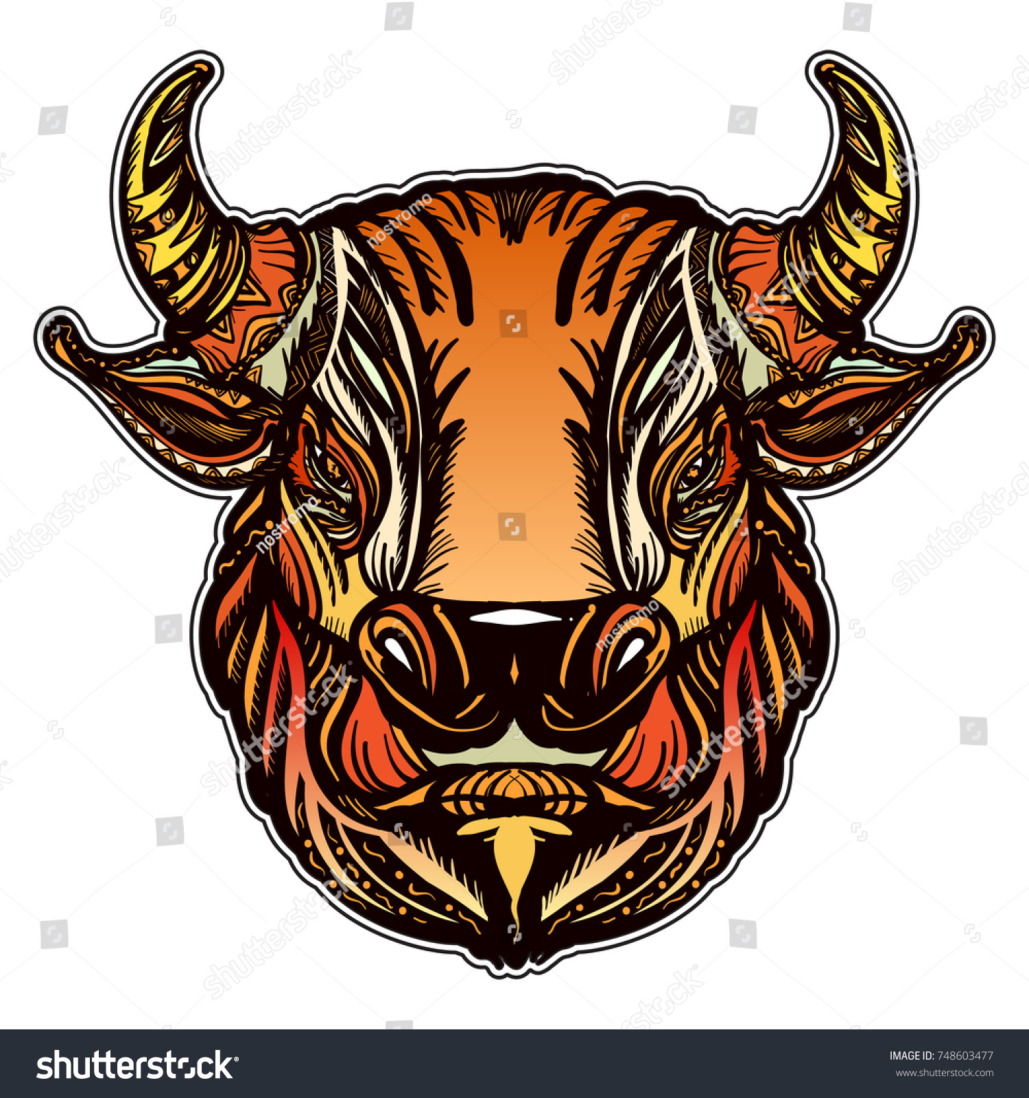 bull head color tattoo tshirt design stock vector 748603477 bull head color tattoo tshirt design stock vector 748603477