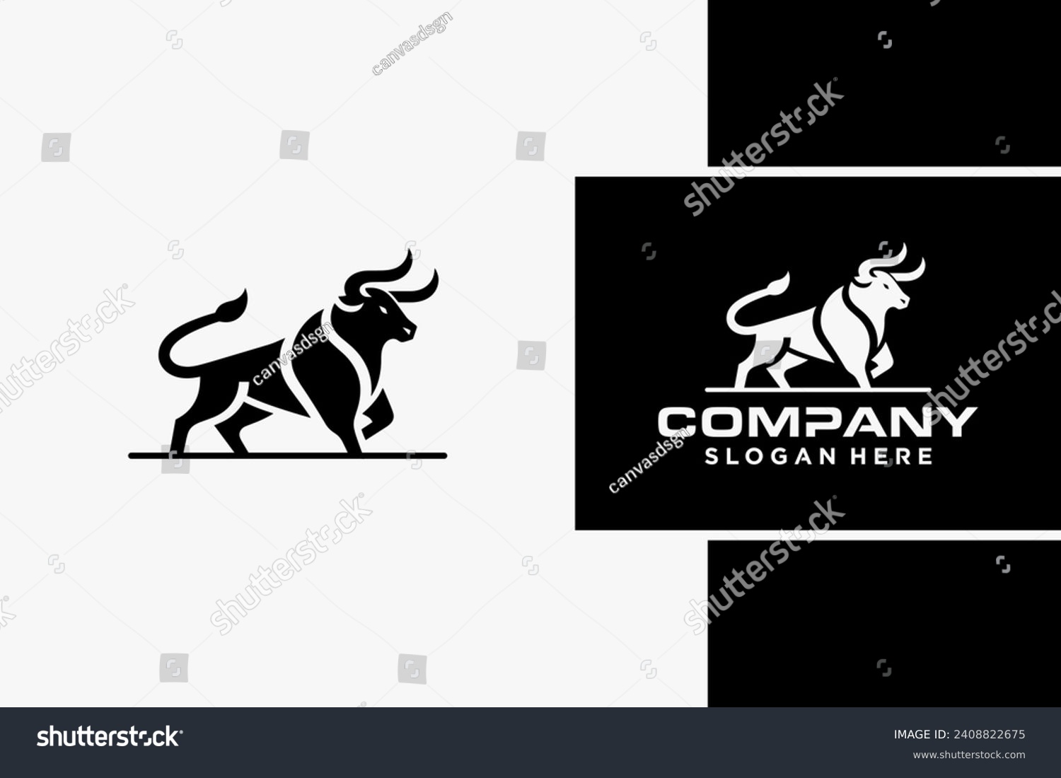 SVG of Bull Logo Design, Bull silhouette, symbol of the year in the Chinese zodiac calendar. Vector illustration of a standing horned ox or a black angus isolated on a black and white background svg