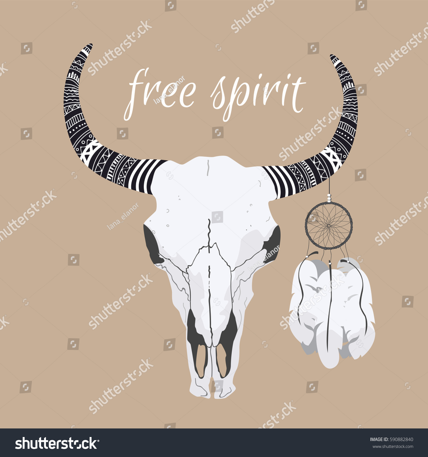 Af storm Whirlpool meteor Bull Buffalo Skull Feathers Ethnic Symbols Stock Vector (Royalty Free)  590882840
