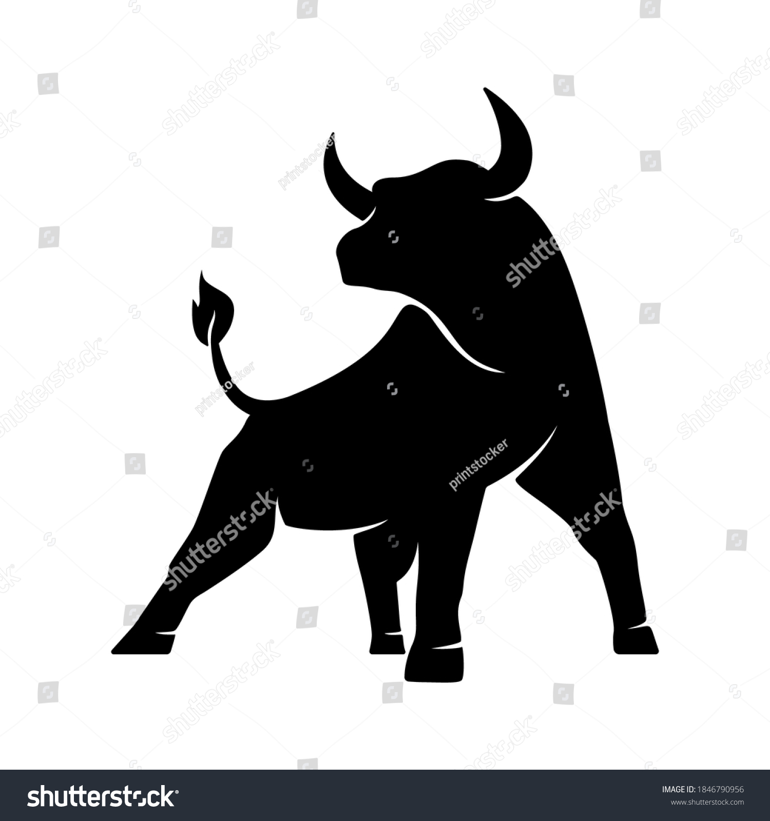 SVG of Bull silhouette , monochrome logo, symbol of the year in the Chinese zodiac calendar. Vector illustration of a standing horned ox or a black angus isolated on a white background svg