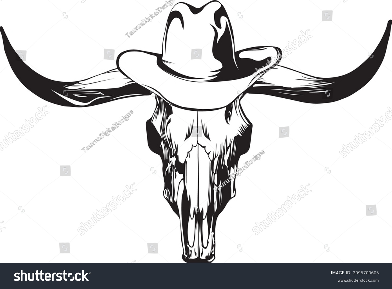 SVG of Bull skull in cowboy hat SVG design for cowboy logos and tattoo templates	
 svg